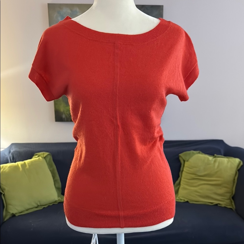 Limited Tomato Red Short Sleeve Lightweight Fine Gauge Sweater - XS